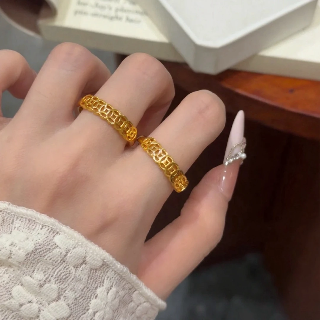 【钱多多戒指】金色镂空钱币女男百搭时尚指环