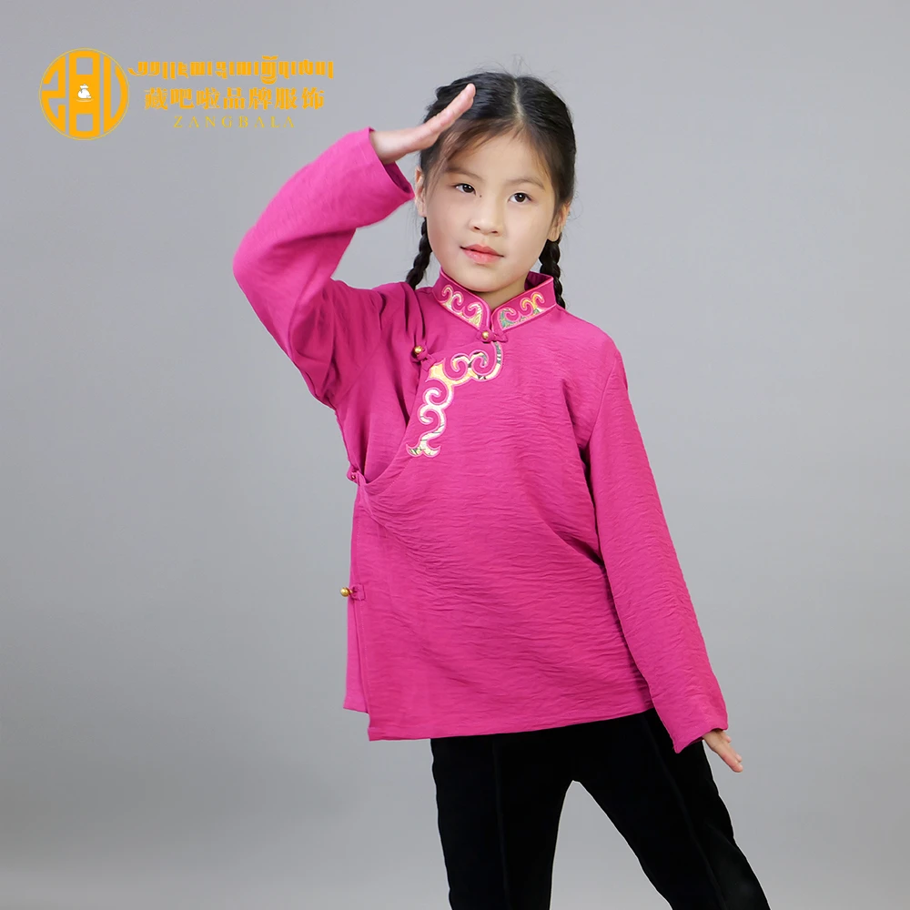 藏吧啦小孩高档贴绣衬衣长袖儿童民族风上衣藏式服装