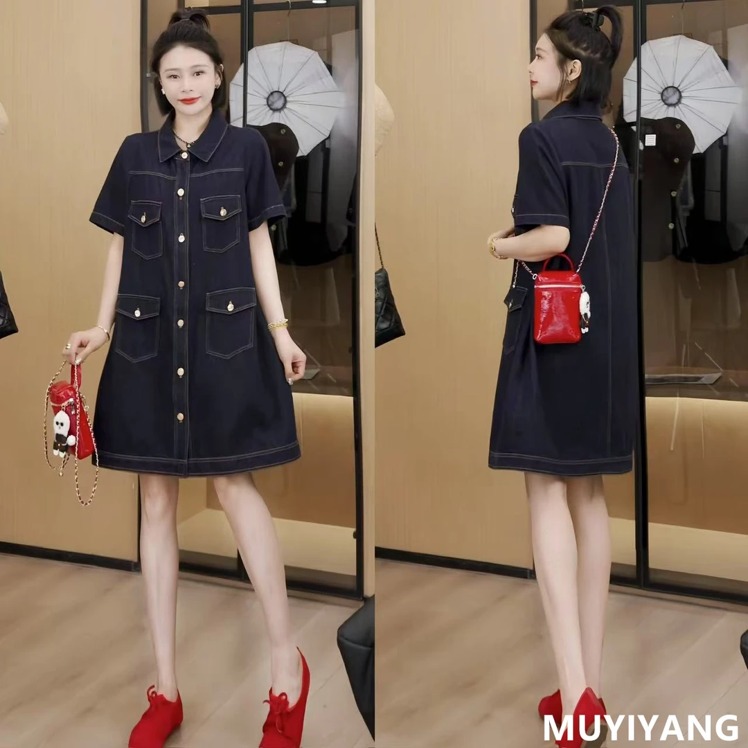 【柠夏】设计感小众复古工装风高定版牛仔连衣裙 裙长90 25-128#