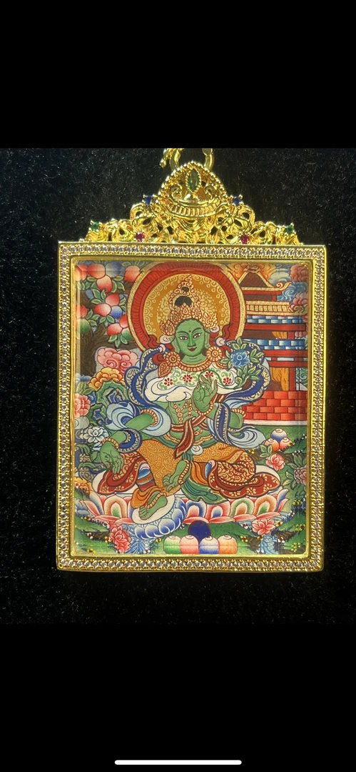 热贡精品彩绘绿度母精工小唐卡