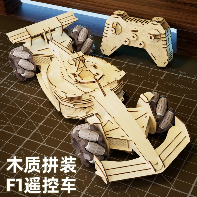 颂尼木质拼装F1遥控赛车可DIY改装涂鸦模型男孩新年礼物