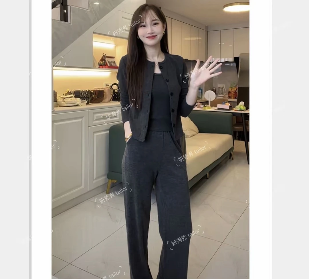 【三件套开衫+吊带+半身裙】2025春季新款套装裙女高级感韩系气质时