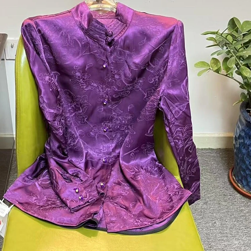 新中式别致高端洋气提花上衣垂感立领气质复古衬衣打底衫