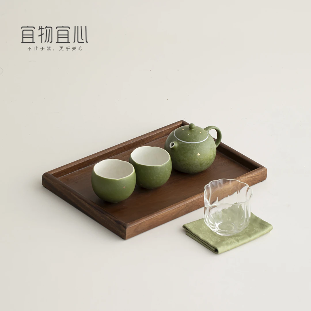 宜物宜心小青柑橘绿西施壶茶壶一壶两杯家用胡桃木托盘一人小套装