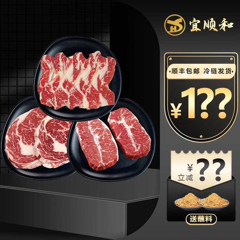齐齐哈尔烤肉【宜顺和】1.5斤（纯大片）冷发牛肉新鲜肉质250g*3烤肉