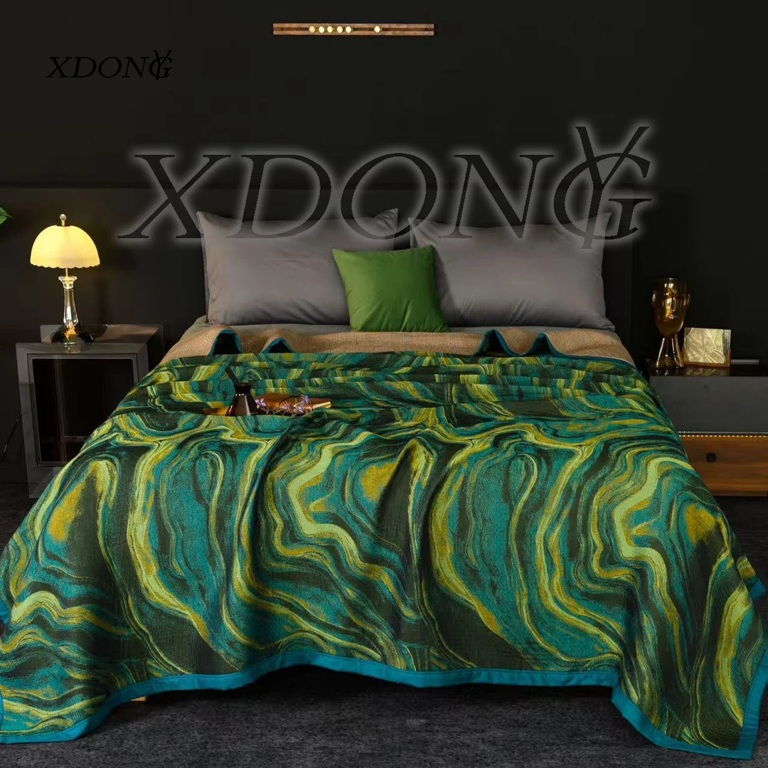 XDONGY（冬云家纺）高定230*250铂金羊 绒雨露 流金岁月绿 棉麻床盖