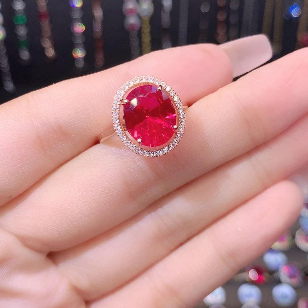 红宝石戒指银S925镶嵌玫瑰金911