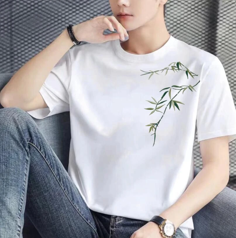 2025纯棉圆领T恤男短袖潮流百搭半袖宽松透气情侣款印花上衣t