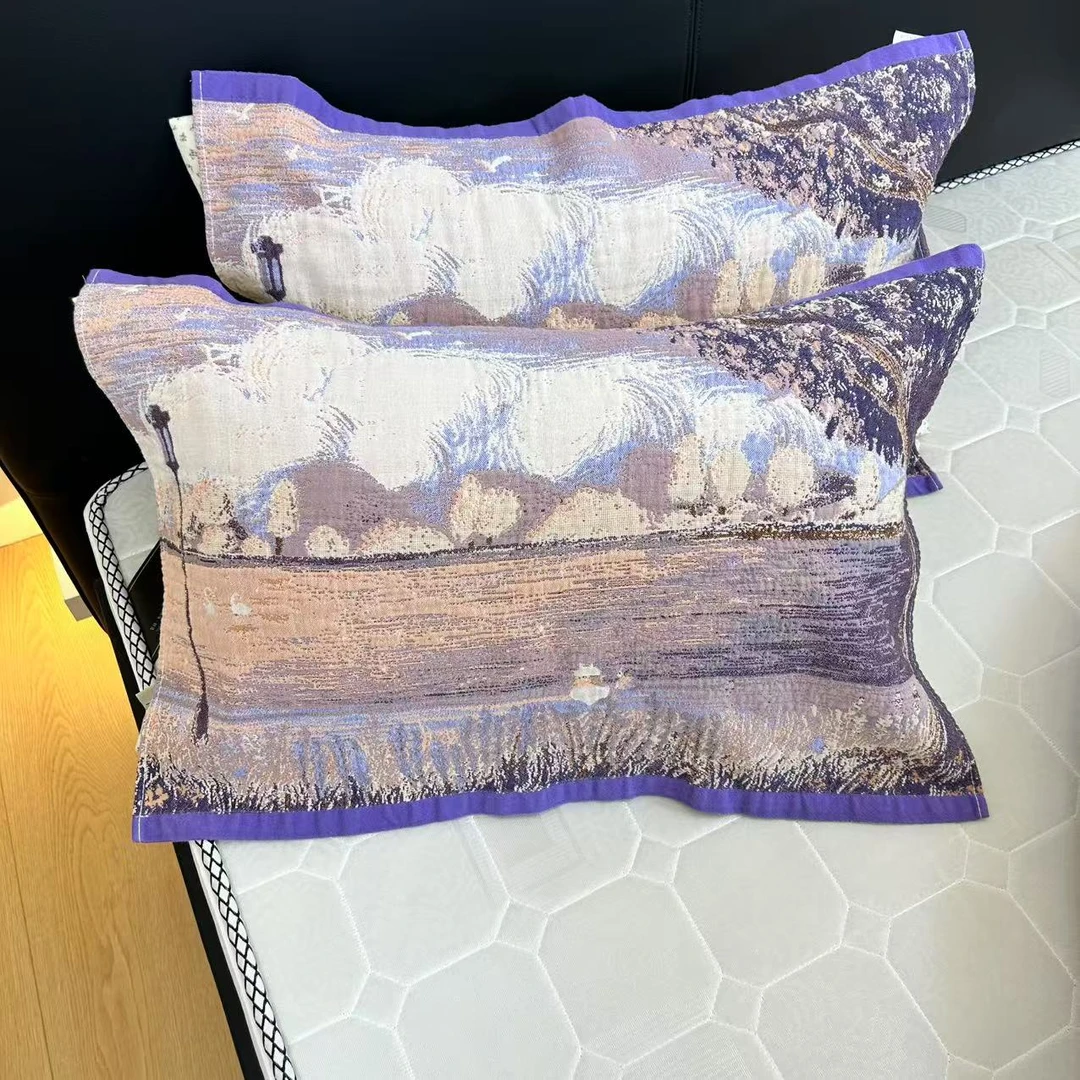 【枕巾-梦幻湖畔-紫】52*78cm罗布麻枕巾一对装成人枕巾加厚