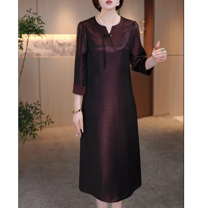 新中式复古国风气质圆领连衣裙女2025春季新款高端显瘦中长款裙子