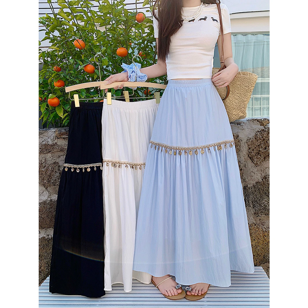 波西米亚民族风气质优雅淑女半身裙女2025夏新款松紧腰a字半身裙