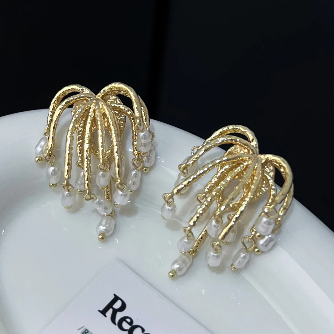 铜合金耳饰 银针烟花流苏耳钉小众百搭复古夸张耳环时尚耳饰r652