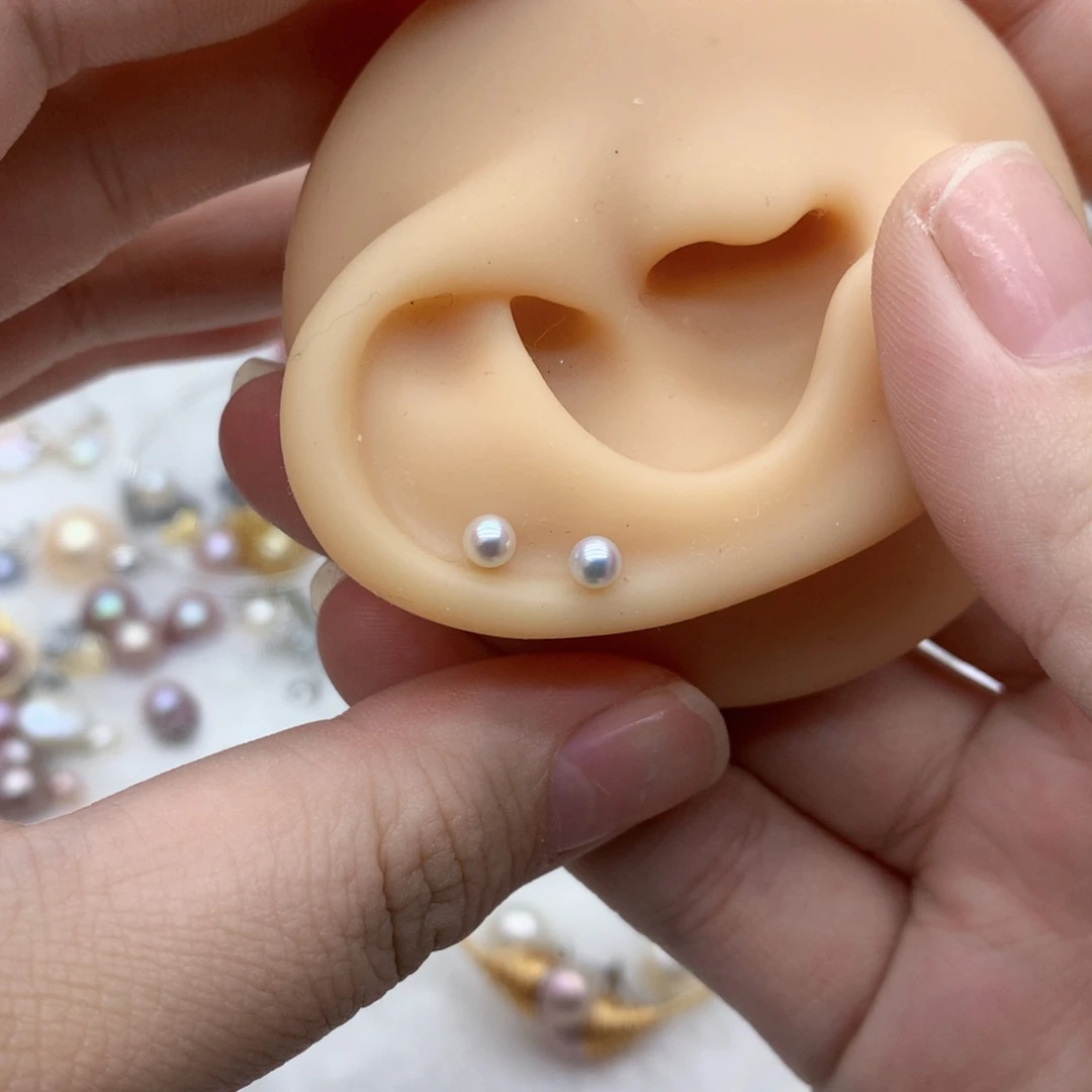 耳饰银S925镶嵌淡水珍珠