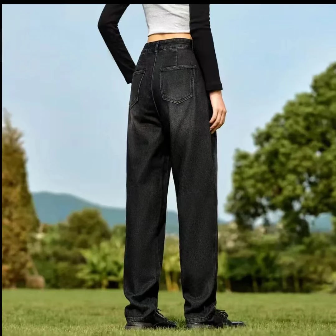 牛仔裤女抓毛长裤2024冬季新款潮裤舒适复古锥形裤女裤子