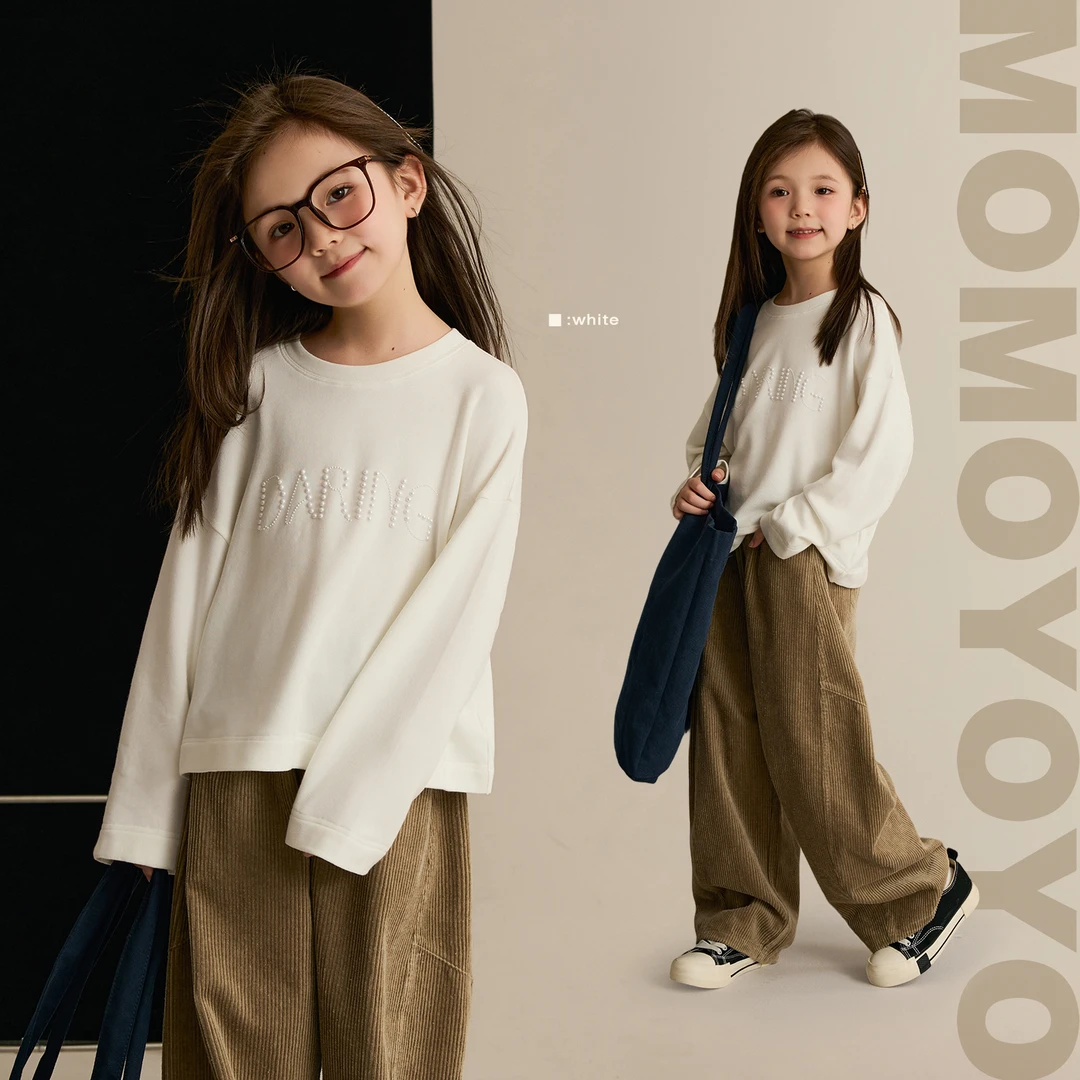 辰辰妈【珍珠】秋季女童大弹力短版T恤亲子装儿童圆领上衣8533D