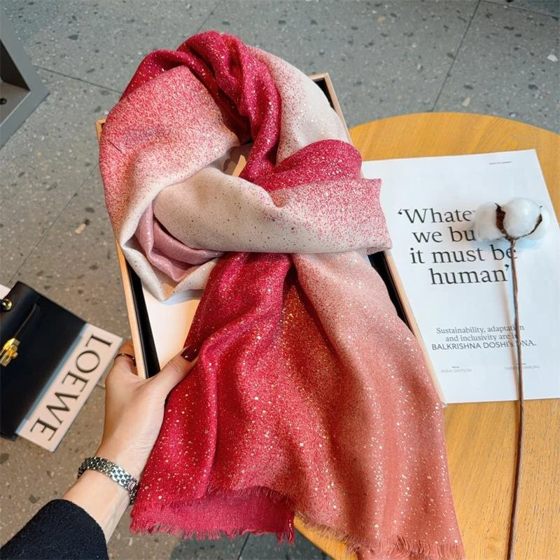 Miss Silas夏季韩版渐变色丝巾薄款百搭旅游大披肩棉麻围巾纱巾女