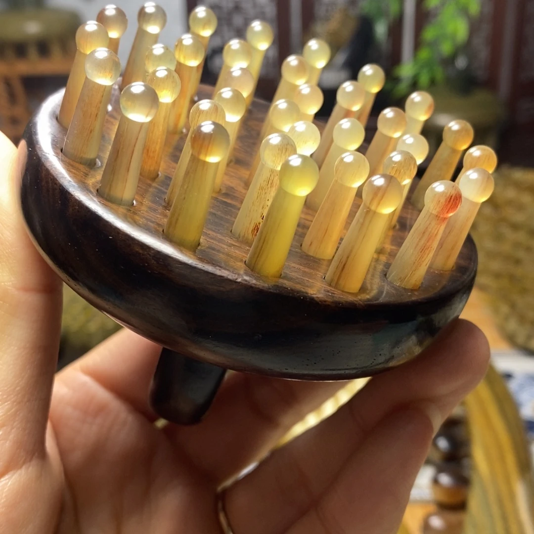 福利款羊角按摩梳35齿紫光檀