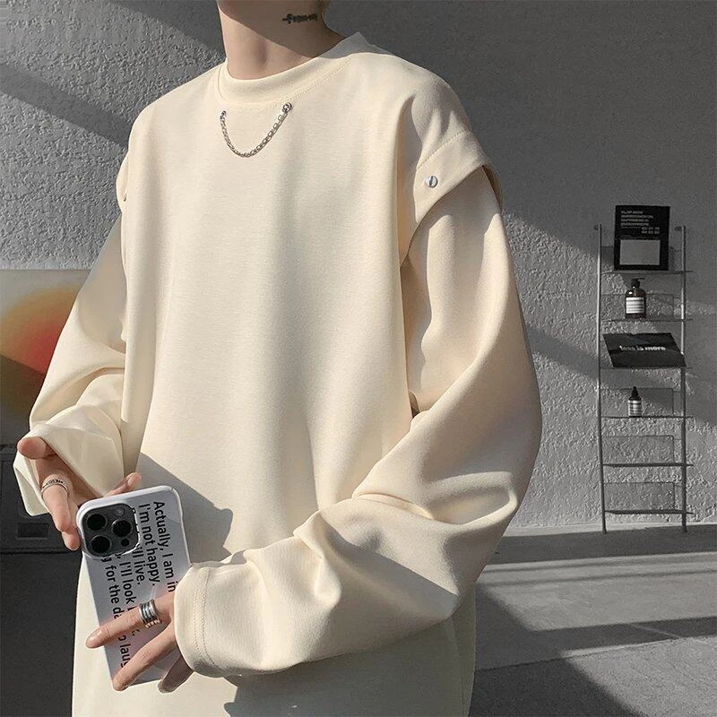 美式高街痞帅潮男长袖卫衣金属装饰设计感高级可拆卸袖子双穿打底