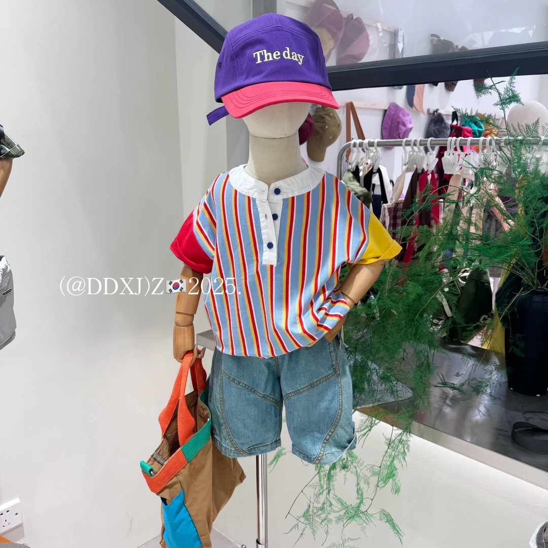 【达不溜家】夏季无性别穿搭 原创设计POLO领彩条纹亮色短袖T 25132