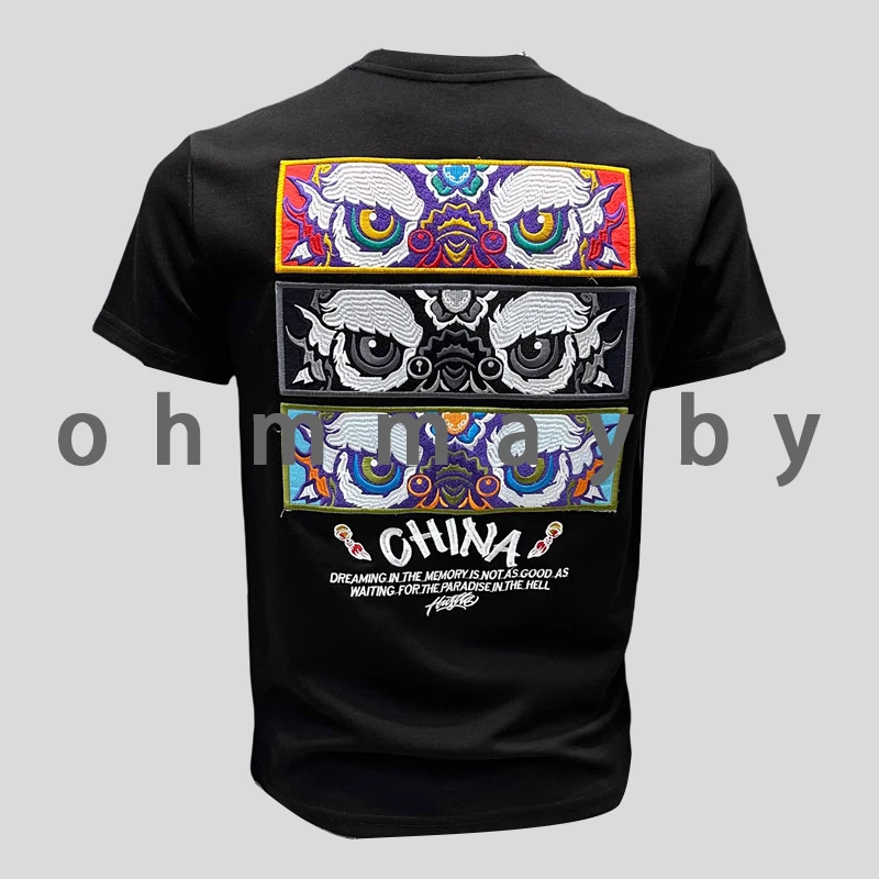 ohmmayby夏季新款国潮刺绣短袖t恤男宽松百搭半袖潮牌重磅时尚