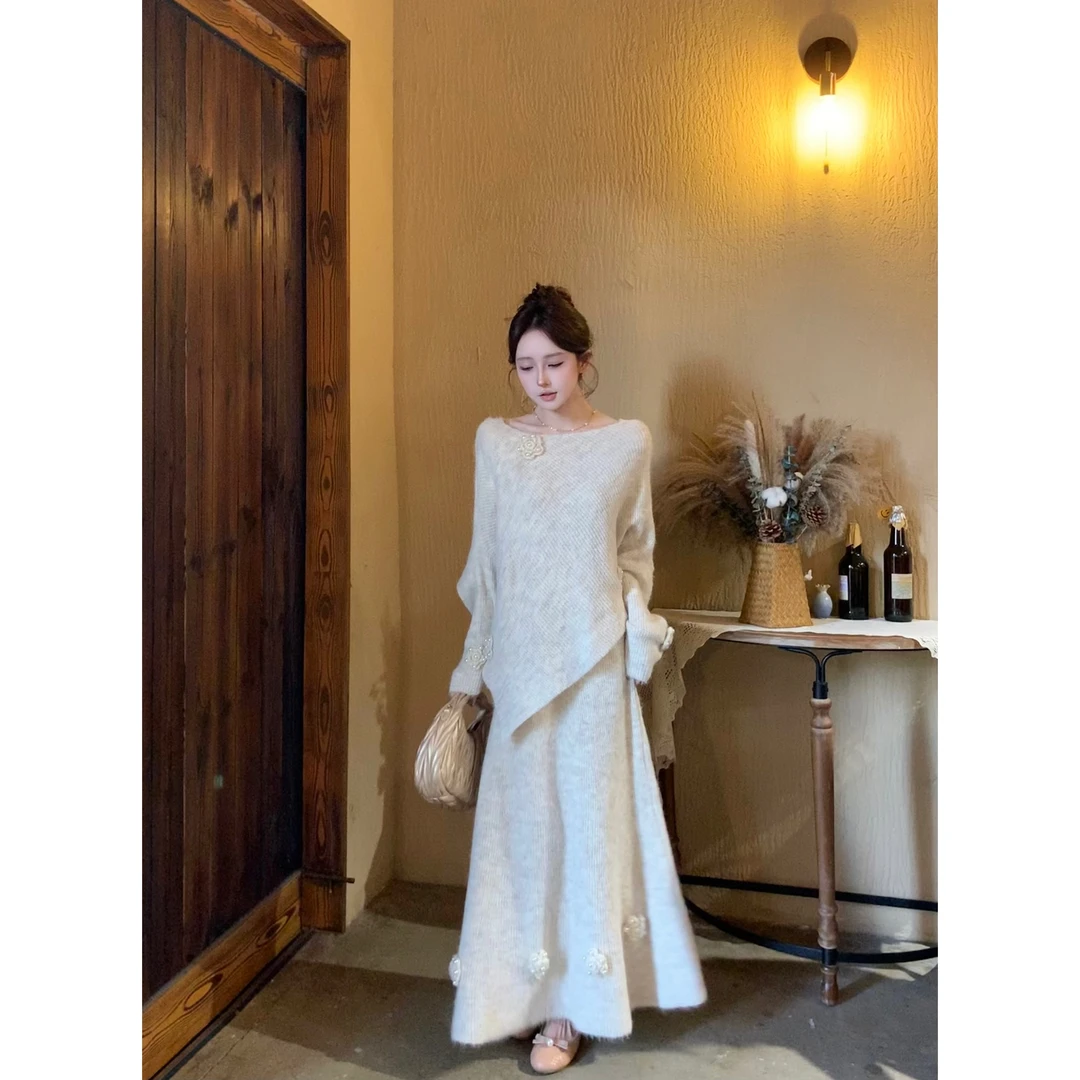 【BLB•板老板】韩系温柔时尚半身裙套装秋冬季宽松显瘦气质毛衣套装