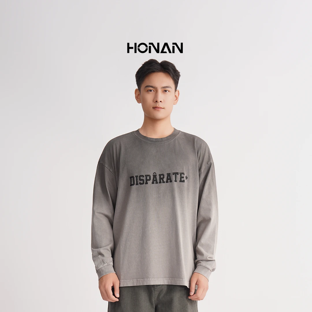 HONAN浩男男装2025PUA潮流时尚做旧字母印花长T1P11009