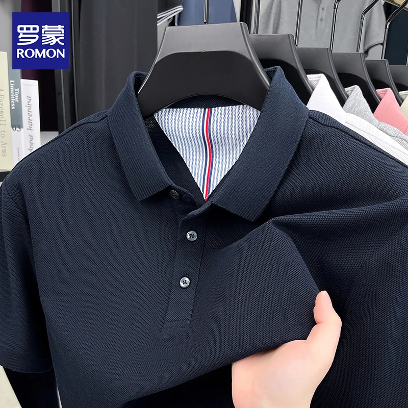 罗蒙夏季高档商务男士中年修身polo衫棉时尚简约潮流纯色半袖T恤