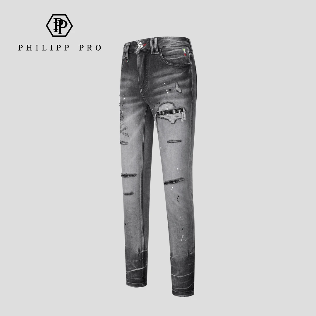 PHILIPP PRO男士夏季新款高端牛仔裤弹力修身星耀灰薄款