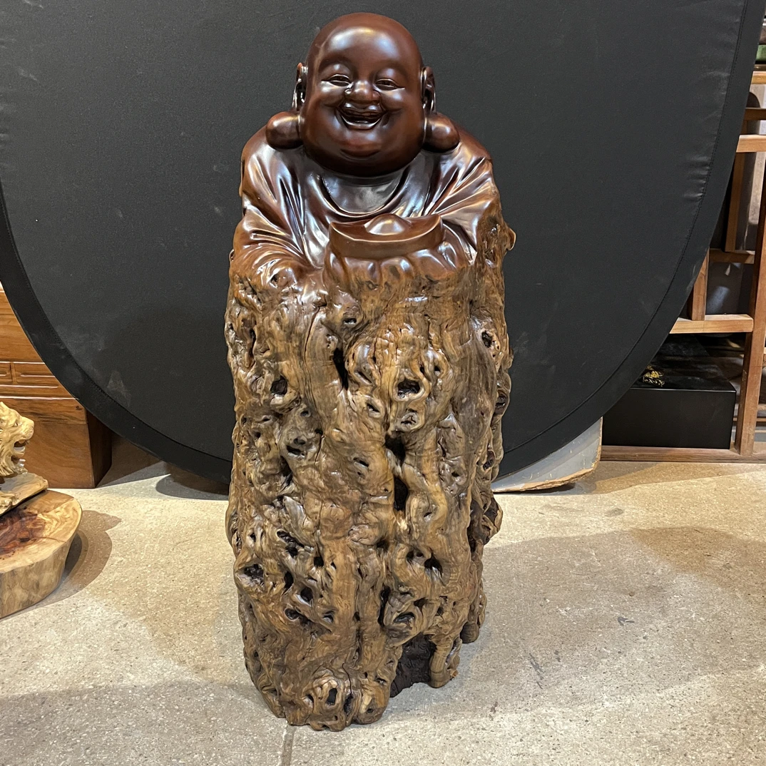 枣木弥勒佛随形根雕摆件，68高