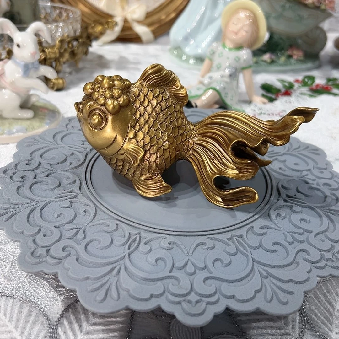 陶瓷F3543纯铜金鱼摆件茶宠