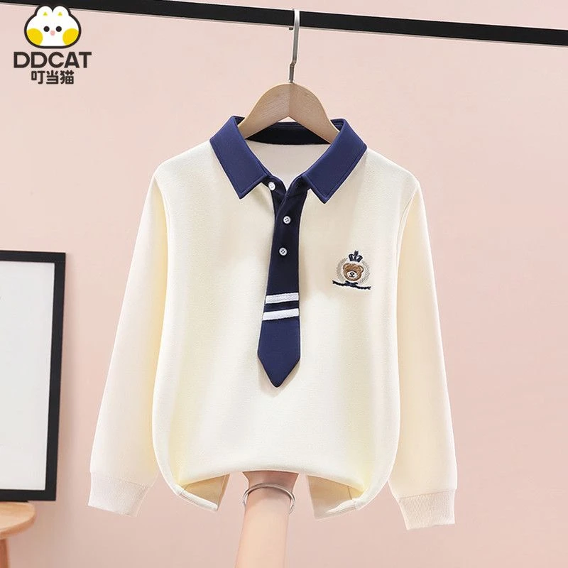 叮当猫女童卫衣秋冬装2025新款洋气中大童女孩休闲百搭翻领打底衫