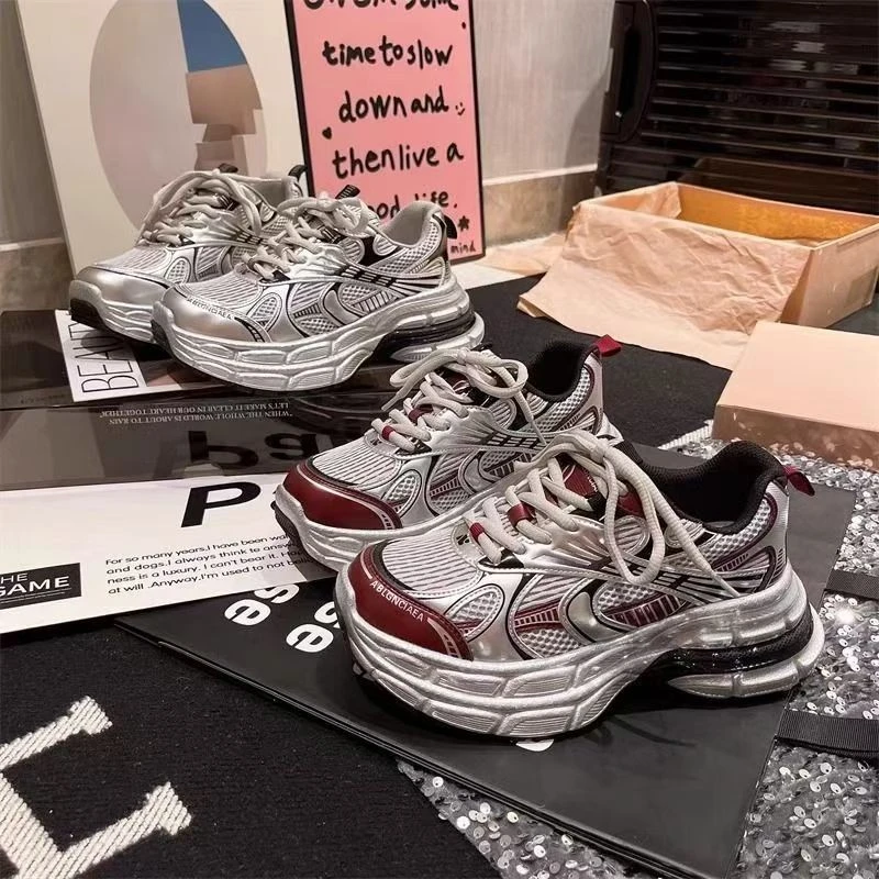 灰银色老爹鞋女鞋子2025新款爆款厚底运动鞋春秋款潮牌软底休闲鞋