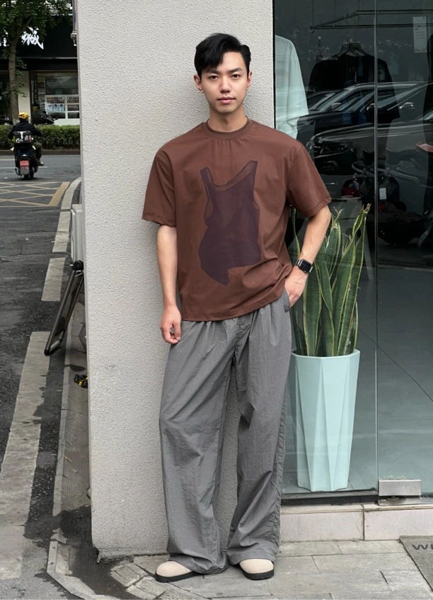 【背心图案印染】夏季设计感韩版ins休闲短袖宽松型运动T恤