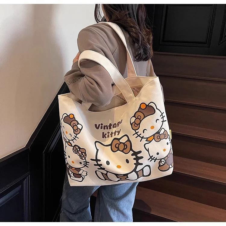 学生小众通勤大容量HelloKitty猫帆布单肩包托特包手提包可爱风yj