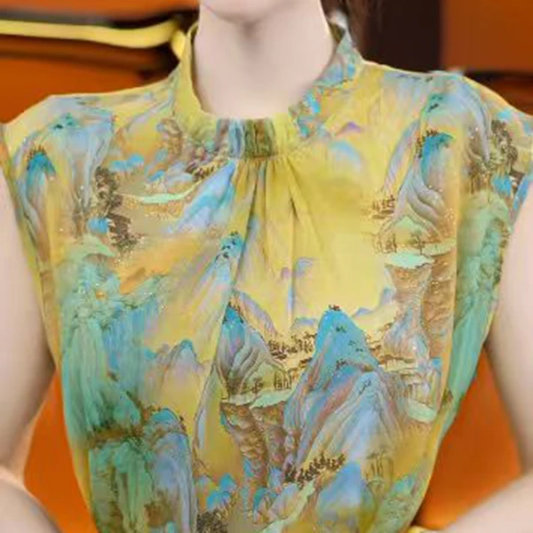 2025苏杭新款气质高端优雅显瘦高级高 山水花圆领连衣裙