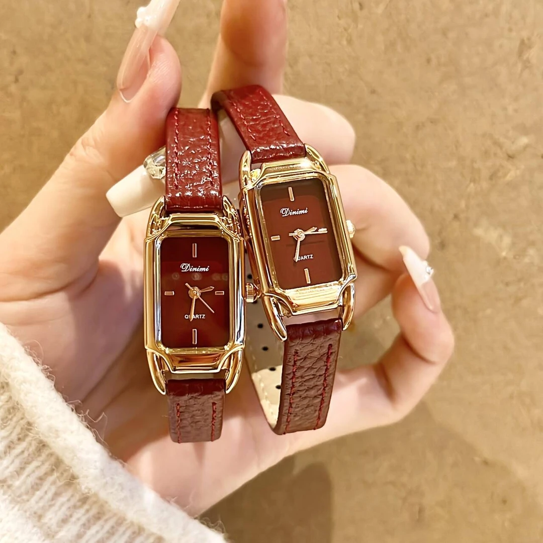 气质百搭红色长方形皮带手表时髦洋气个性女士手表腕表  77105