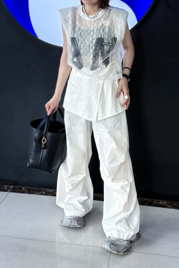 668#2025夏季新款欧货小众设计屁帘拼接压褶直筒裤宽松休闲长裤