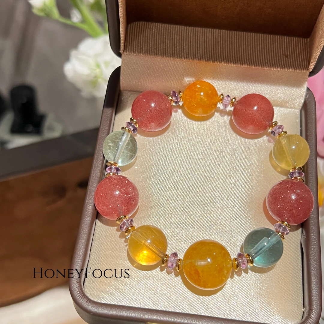 彩虹糖手串 彩色石英质玉轻奢百搭气质时尚手工手串 #9301