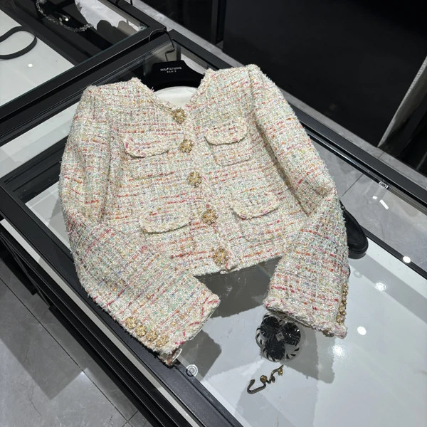 25年春装新款女装 四口袋彩色纱线亮片粗花呢短款外套-W063