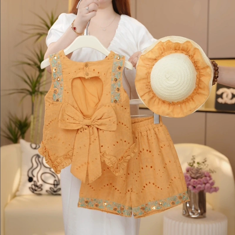 【糖宝魔豆】女童夏季无袖套装薄款2025新款洋气夏装女孩背心两件套