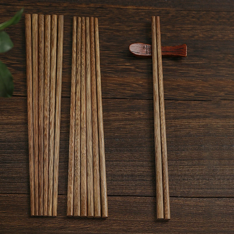 鸡翅木筷子家用天然无漆无蜡木质筷子实心双装耐高温家庭装木筷