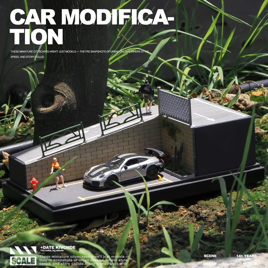 收藏家1:64城市坡道车位微缩场景模型小比例仿真道具沙盘摆件人偶