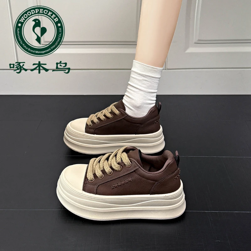啄木鸟爆款厚底板鞋女秋季2025新款今年流行复古高级感休闲运动鞋