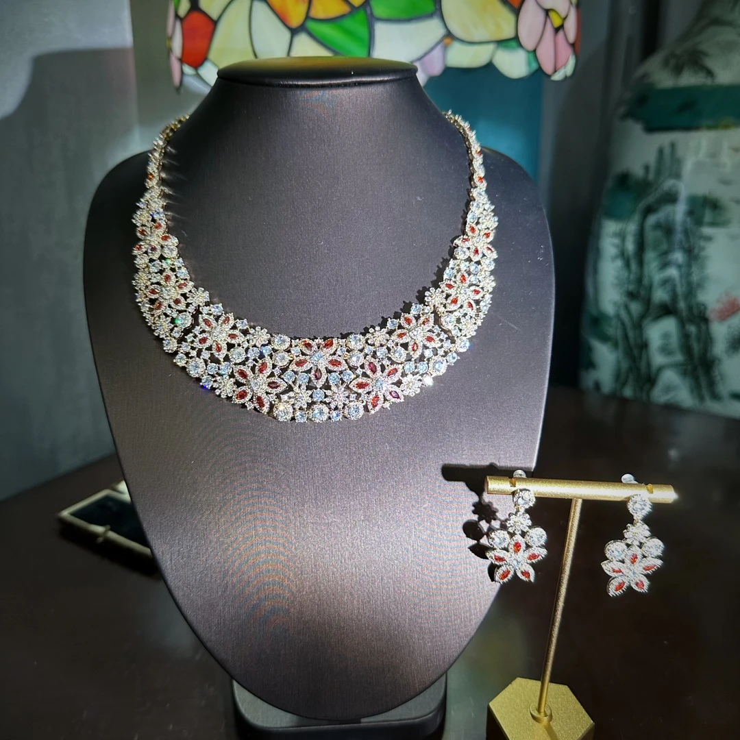 E8164桔色花好月圆项链套装