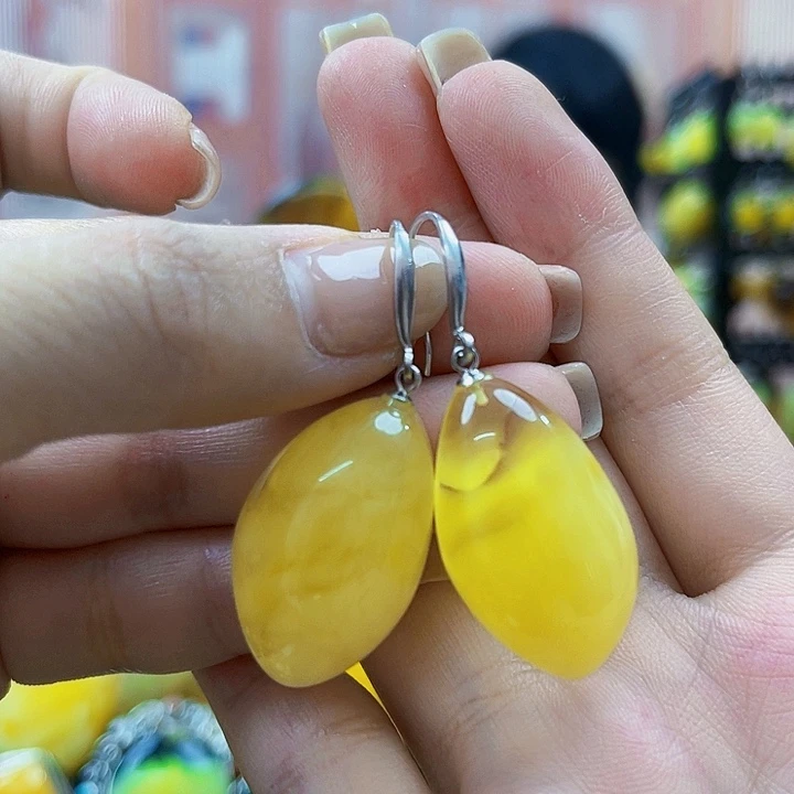 琥珀银S925镶嵌颈饰耳环