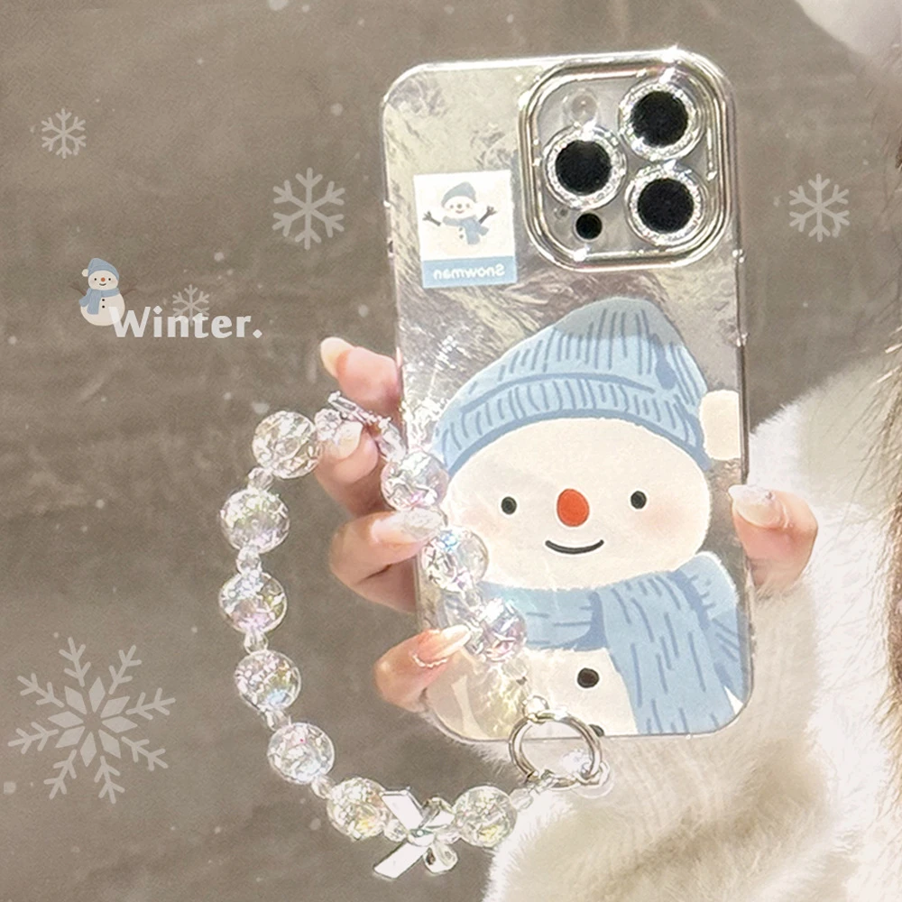 镜头膜冬季氛围感雪人适用苹果16手机壳15promax挂链14全包13防摔
