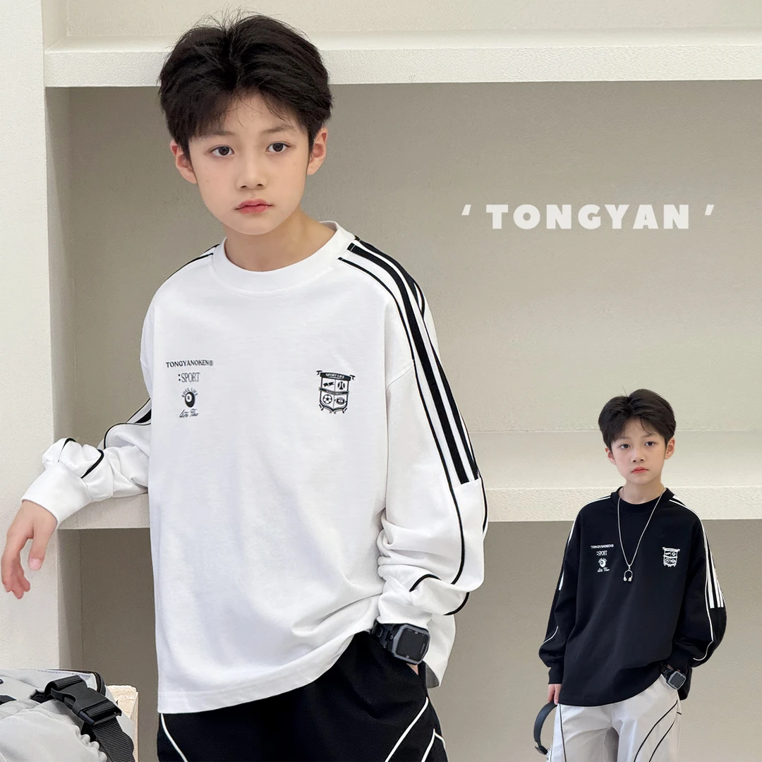 男童春装打底衫2025品质童装赛车风中大童帅气儿童长袖T恤TY02926