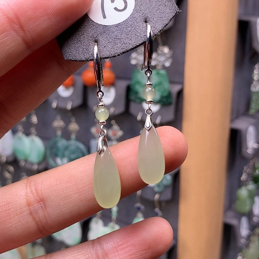 【闪购商品】和田玉耳饰银S925镶嵌聂*