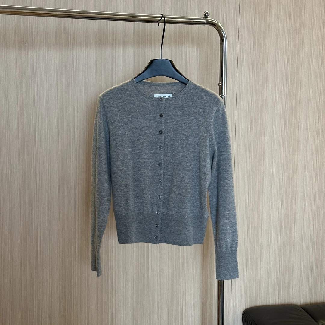 WMM细边灰色长袖针织衫开衫圆领女士春款时尚百搭修身