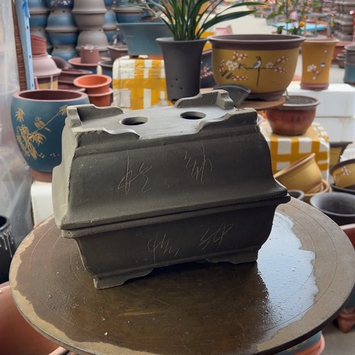 紫砂26+26刻绘马槽 口径26×18×10